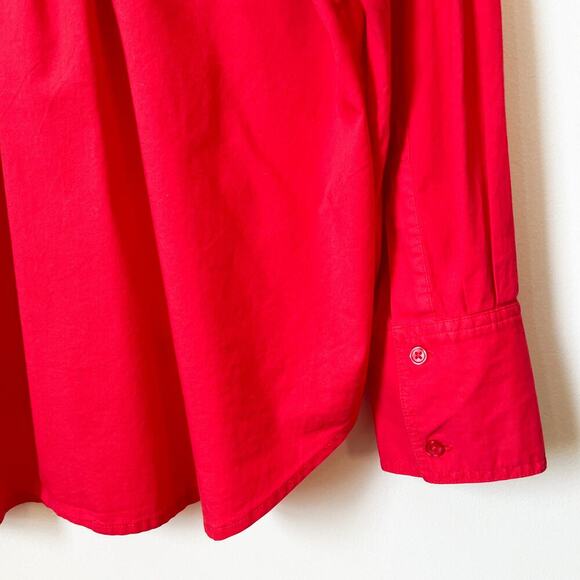 NWT Monrow V-Neck Poplin Button Down Long Sleeve Shirt Pink Womens Large - Picture 6 of 11